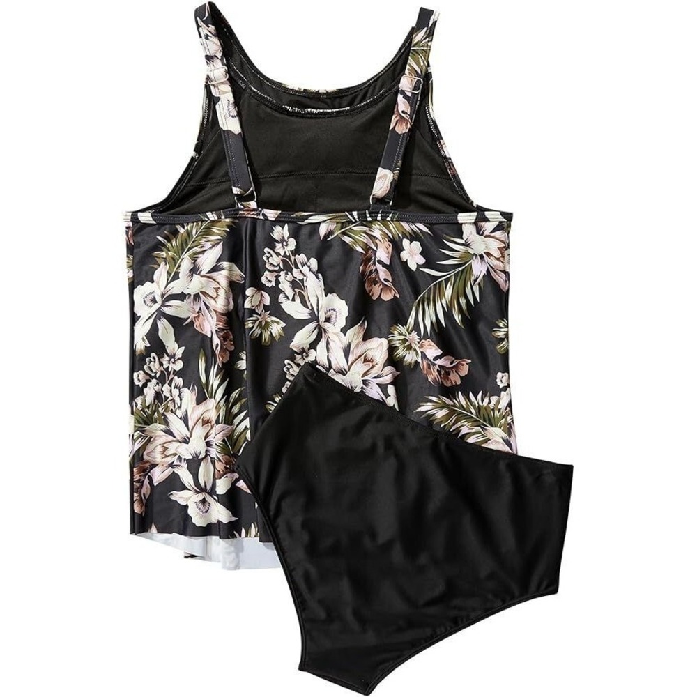 Suuksess Tummy Control 2pc Tankini Swimsuit - Black Tropical Floral - Large - Picture 3 of 4